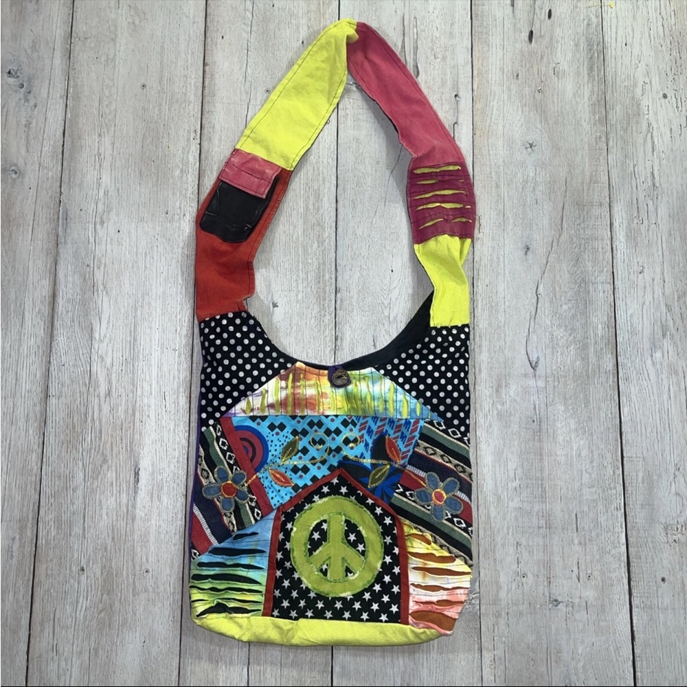 Boho Hippie Crossbody Bag Colorful Patchwork Peace Flower